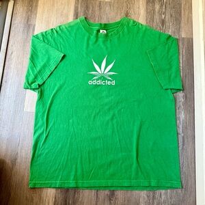 Vintage Green Weed Addicted Alstyle Green Graphic Tee size XXL